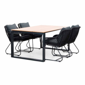 Helsinki Natural/Portofino zwart dining tuinset | 4 personen | polywood + touw | 160cm