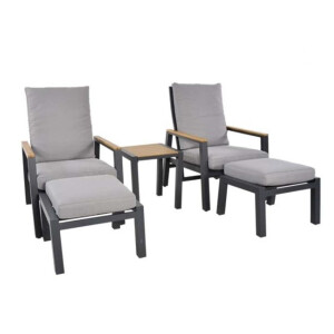 Coda Charcoal lounge balkonset - verstelbaar 2 personen | aluminium + polywood | grijs | 5-delig