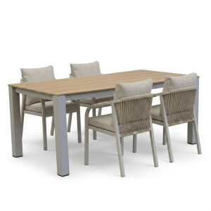 Manhattan/Calgary beige dining tuinset | 4 personen | polywood + touw | 180cm