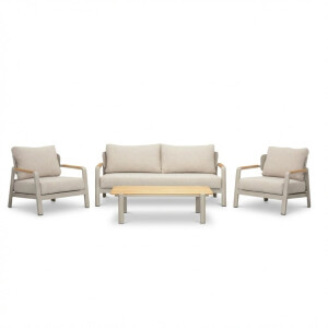Marbella stoel-bank loungeset 4 personen | aluminium + teak | beige | 4-delig