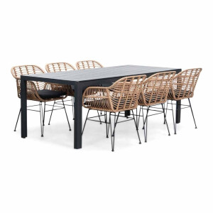 Manchester/Lola dining tuinset | 6 personen | aluminium + wicker | 205cm