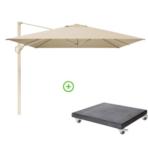 Challenger T¹ zweefparasol - premium doek | 400x300cm met Modena parasolvoet 120kg | Champagne/Sandstone