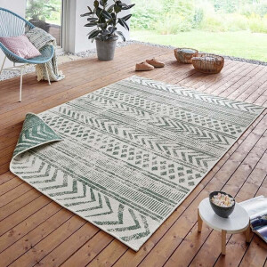 Dubbelzijdig Buitenkleed Biri - Groen/Crème maat: 290x200cm - materiaal: Polypropyleen - Dekbed-Discounter.nl