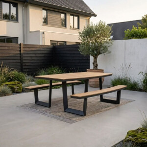 Brooklyn picknick dining tuinset | aluminium + polywood | Natural Wood/antraciet | 200cm ovaal