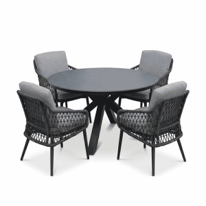 York/Vedra antraciet dining tuinset | 4 personen | sintered stone + touw | 150cm rond