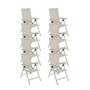 Norali dining tuinstoel verstelbaar set van 8 | textileen + aluminium | beige