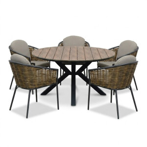 Cervo bruin/Lucca dining tuinset | 5 personen | polywood + wicker | 144cm rond