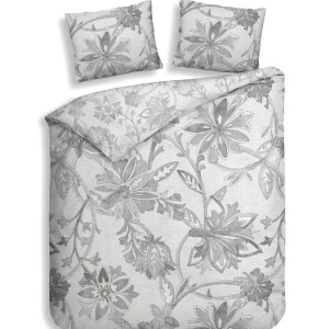 Dekbedovertrek Neva - Lits-Jumeaux (240x220 cm) - Grijs Katoen-satijn - Dessin: Bloemen - Heckett Lane - Dekbed-Discounter.nl