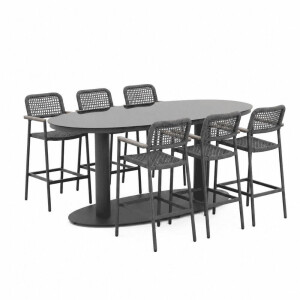 Orlando/Denver antraciet dining tuinset | 6 personen | staal + touw | 180cm