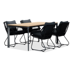 Arezzo/Portofino zwart dining tuinset | 4 personen | polywood + touw | 160cm