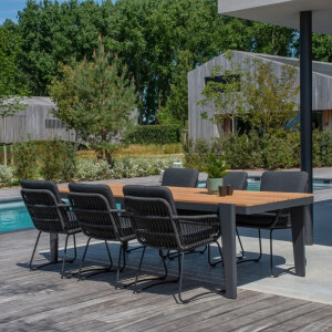 Vigo/Harper Lava Grey dining tuinset | 6 personen | teakhout + touw | 260cm