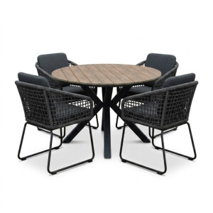 Cervo bruin/Tulum Lava Grey dining tuinset | 4 personen | polywood + touw | 120cm rond