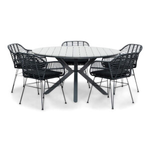Cervo Grey/Napels dining tuinset | 5 personen | polywood + wicker | 144cm rond