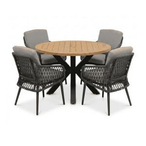 Cleve/Vedra antraciet dining tuinset | 4 personen | teakhout + touw | 120cm rond
