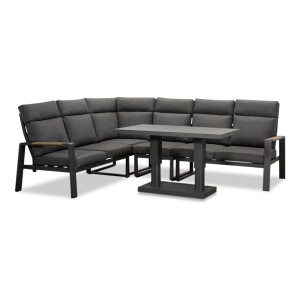 Manhattan dining loungeset met verstelbare tafel 6 personen | aluminium + polywood | antraciet | 5-delig - 273x213cm