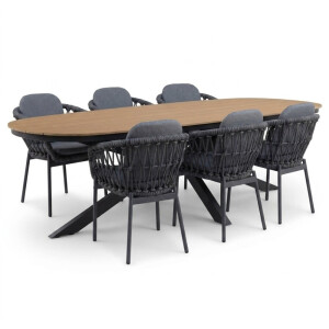 Texas/Femke antraciet dining tuinset | 6 personen | polywood + touw | 260cm