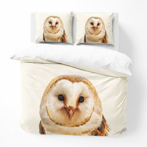Dekbedovertrek Uil - Tweepersoons (200x200 cm) - Wit/ Bruin Polyester-katoen - Dessin: Dieren - Dekbed Discounter - Dekbed-Discounter.nl
