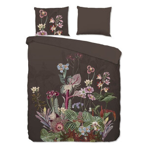 Dekbedovertrek Katoen - Lits-Jumeaux (240x220 cm) - Bruin Katoen - Dessin: Bloemen - Good Morning - Dekbed-Discounter.nl