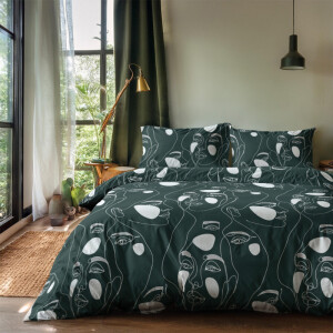 Dekbedovertrek Green Faces - Lits-Jumeaux (240x220 cm) - Taupe Microvezel - Dessin: Natuur - Zydante - Dekbed-Discounter.nl