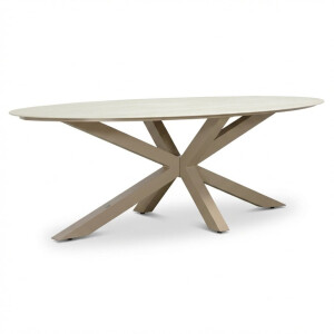 Calma dining tuintafel 6 personen | sintered stone + aluminium | Marble Latte | 240cm ovaal