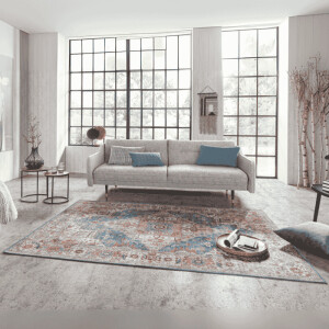 Vintage Vloerkleed Sylla - Blauw/Meerkleurig maat: 290x200cm - materiaal: Polypropyleen - Dekbed-Discounter.nl