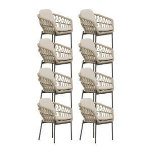 Femke dining tuinstoel set van 8 | touw + aluminium | beige/antraciet