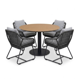 Panama/Portofino Stone Grey dining tuinset | 4 personen | polywood + touw | 120cm rond