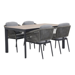 Royan/Savanna dining tuinset | 4 personen | aluminium + touw | 160cm