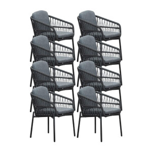 Rico dining tuinstoel set van 8 | aluminium + touw | charcoal