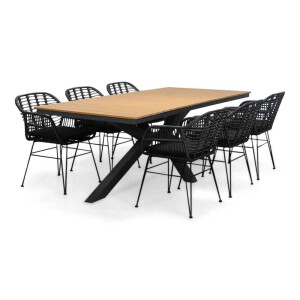 Durban/Napels dining tuinset | 6 personen | polywood + wicker | 218cm