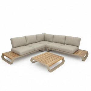 Palm Springs hoek loungeset 5 personen | aluminium + hardhout | beige | 3-delig - 267x267cm