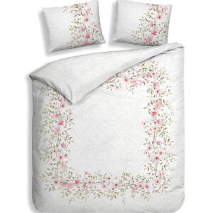 Dekbedovertrek Jolie - Lits-Jumeaux XL (260x200 cm) - Wit Katoen-satijn - Dessin: Bloemen - Heckett Lane - Dekbed-Discounter.nl