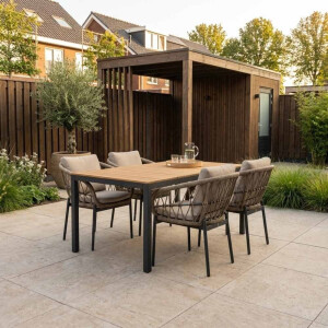 Delta/Dakota beige/antraciet dining tuinset | 4 personen | teakhout + touw | 160cm