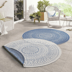 Dubbelzijdig Buitenkleed Porto Rond - Blauw/Creme maat: xcm - materiaal: Polypropyleen - Dekbed-Discounter.nl
