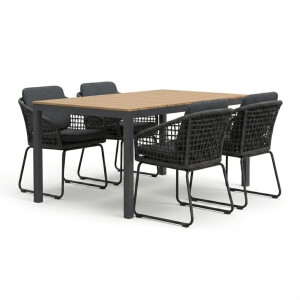 Oxford/Tulum Lava Grey dining tuinset | 4 personen | aluminium + touw | 160cm
