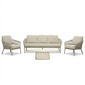 Mykonos/Luna stoel-bank loungeset 5 personen | aluminium + touw | beige | 4-delig