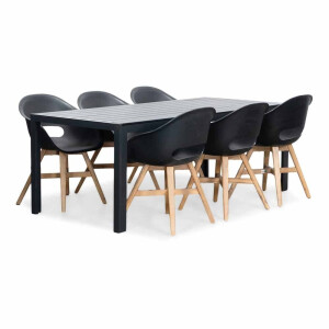 Manchester/Karlstad zwart dining tuinset | 6 personen | aluminium + kunststof | 205cm