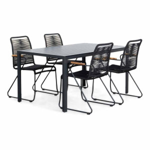 Manchester/Gladys zwart dining tuinset | 4 personen | aluminium + touw | 150cm