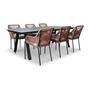 Oslo Grey/Seville terra dining tuinset | 6 personen | polywood + touw | 220cm