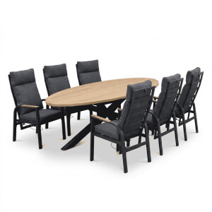 Cleve/Annecy antraciet dining tuinset | 6 personen | teakhout + aluminium | 240cm ovaal