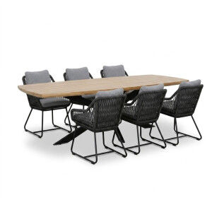Salo/Portofino Stone Grey dining tuinset | 6 personen | hardhout + touw | 240cm Deens ovaal