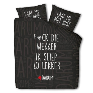 Dekbedovertrek #DARUM! F*ck die wekker! - Lits-Jumeaux (240x220 cm) - Zwart Microvezel - Dessin: Tekst, Romantisch, Modern - #DARUM! -