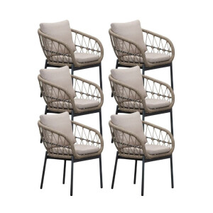 Dakota dining tuinstoel set van 6 | touw + aluminium | beige/antraciet