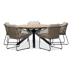 Arezzo/Tulum Sahara Dust dining tuinset | 5 personen | polywood + touw | 150cm rond