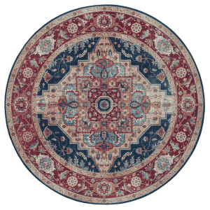 Vintage Vloerkleed Sylla Rond - Rood/Blauw maat: xcm - materiaal: Polypropyleen - Dekbed-Discounter.nl