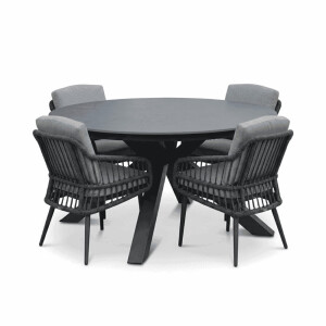 York/Alicante antraciet dining tuinset | 4 personen | sintered stone + wicker | 150cm rond