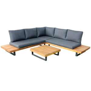 Torino hoek loungeset 5 personen | aluminium + hardhout | antraciet | 3-delig - 258x258cm
