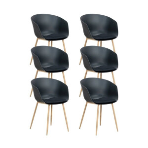 Rikki dining tuinstoel set van 6 | kunststof | zwart + houtlook