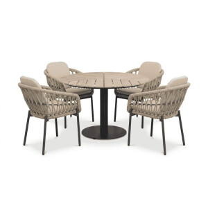 Sirena visgraat/Femke beige/antraciet dining tuinset | 4 personen | polywood + touw | Ø120cm rond