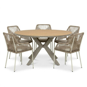 Calgary/Seville beige dining tuinset | 5 personen | polywood + touw | 144cm rond